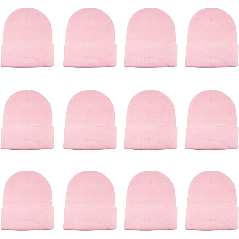 Skullies & Beanies Unisex Beanie Cap Knitted Warm Solid Color and Multi-Color Multi-Packs - 12 Pack - Light Pink - C018IQ03US...