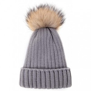 Skullies & Beanies Big Fur Pom Pom Hat - Winter Knit hat for Women Thick Warm Caps Skullies Beanies AH62 - Grey 62 - CA189LA4...