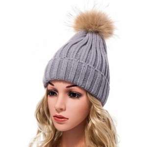 Skullies & Beanies Big Fur Pom Pom Hat - Winter Knit hat for Women Thick Warm Caps Skullies Beanies AH62 - Grey 62 - CA189LA4...
