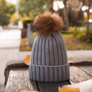 Skullies & Beanies Big Fur Pom Pom Hat - Winter Knit hat for Women Thick Warm Caps Skullies Beanies AH62 - Grey 62 - CA189LA4...