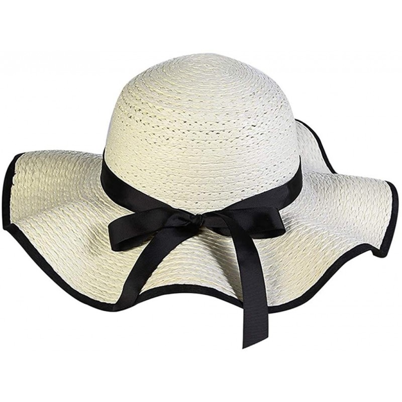 Sun Hats Womens Fashion Sun Hat Summer Beach Bowknot Wide Brim Flodable Packable Outdoor Sunscreen Straw Hat - White - CI18W9...