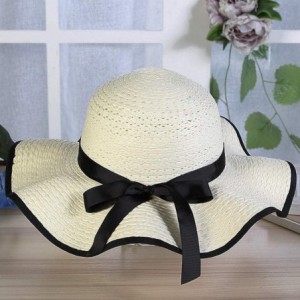 Sun Hats Womens Fashion Sun Hat Summer Beach Bowknot Wide Brim Flodable Packable Outdoor Sunscreen Straw Hat - White - CI18W9...