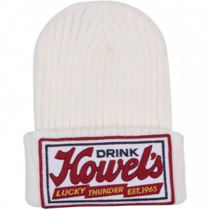 Skullies & Beanies Howel's Stitched Logo Fold-Over Ribbed Stretch Knit Skully Beanie Hat - Ivory - C7125HJAMJ3 $29.02