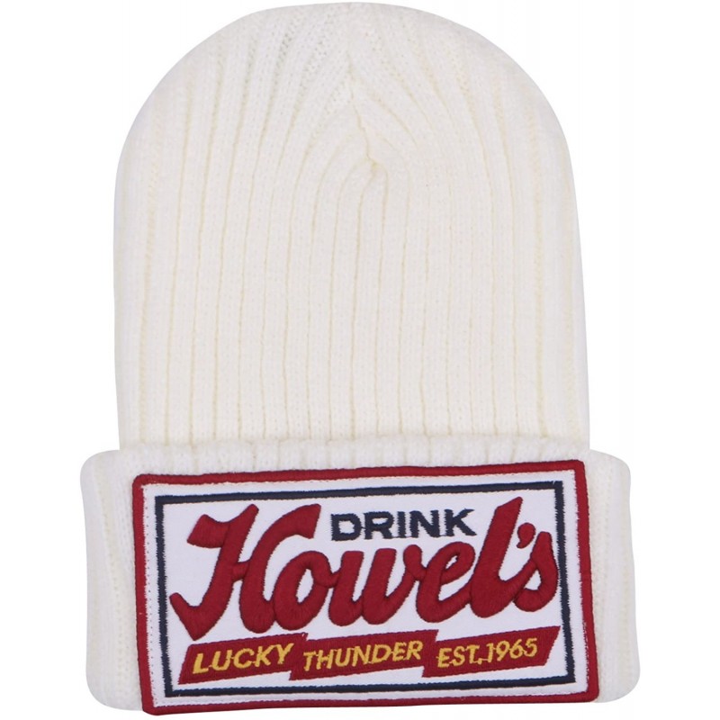 Skullies & Beanies Howel's Stitched Logo Fold-Over Ribbed Stretch Knit Skully Beanie Hat - Ivory - C7125HJAMJ3 $14.90