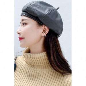 Berets Women PU Beret Hat Casual Winter Fall French Style Solid Color Artist Hats - Grey - C018IW97GN3 $23.63