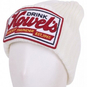 Skullies & Beanies Howel's Stitched Logo Fold-Over Ribbed Stretch Knit Skully Beanie Hat - Ivory - C7125HJAMJ3 $14.90