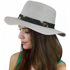 Sun Hats Teardrop Dent Paper Woven Panama Sun Beach Hat with Camouflage Band - Gray - CO17X0Q46Y6 $12.74