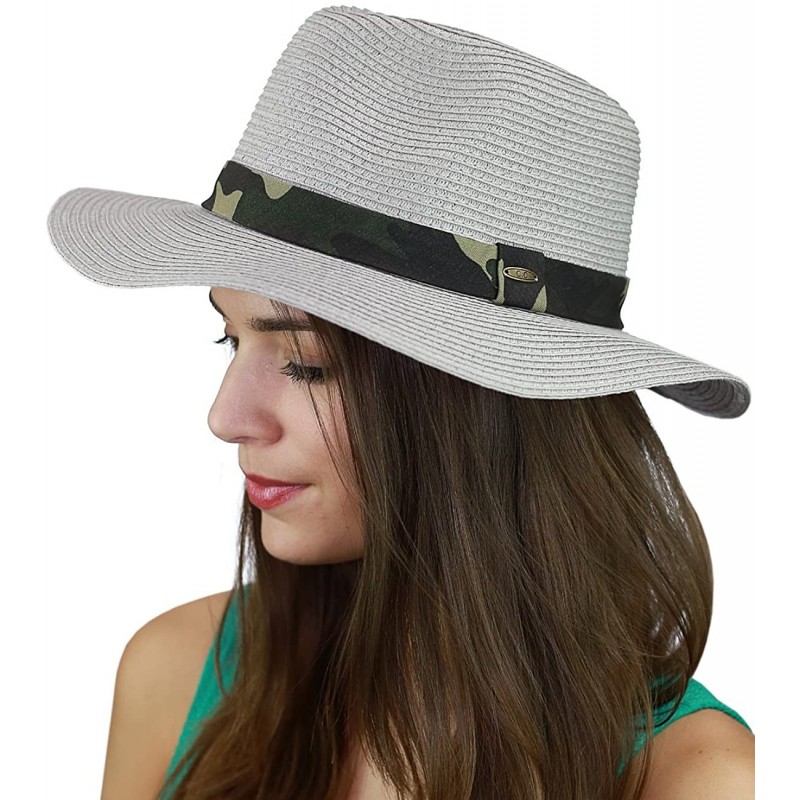 Sun Hats Teardrop Dent Paper Woven Panama Sun Beach Hat with Camouflage Band - Gray - CO17X0Q46Y6 $12.74