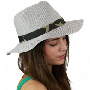 Sun Hats Teardrop Dent Paper Woven Panama Sun Beach Hat with Camouflage Band - Gray - CO17X0Q46Y6 $12.74