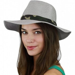 Sun Hats Teardrop Dent Paper Woven Panama Sun Beach Hat with Camouflage Band - Gray - CO17X0Q46Y6 $12.74