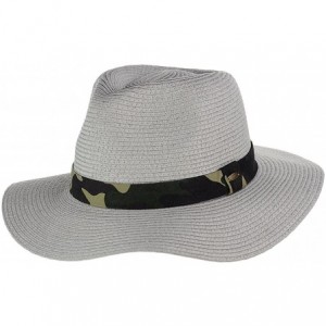 Sun Hats Teardrop Dent Paper Woven Panama Sun Beach Hat with Camouflage Band - Gray - CO17X0Q46Y6 $12.74