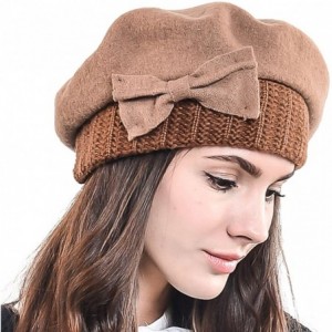 Berets Lady French Beret Wool Beret Chic Beanie Winter Hat Jf-br034 - Bow Coffee - CZ129H6ASY1 $19.74