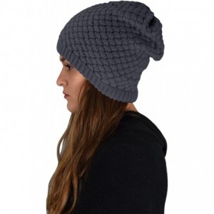 Skullies & Beanies Thick Crochet Knit Quilted Double Layer Beanie Slouchy Hat - Blue - C712N307OFE $13.44