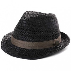 Fedoras Fedora Straw Fashion Sun Hat Packable Summer Panama Beach Hat Men Women 56-62CM - 00723_black - CR18TLX3M6I $38.71