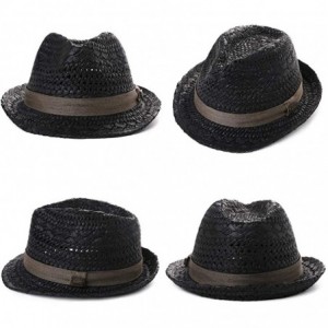 Fedoras Fedora Straw Fashion Sun Hat Packable Summer Panama Beach Hat Men Women 56-62CM - 00723_black - CR18TLX3M6I $15.08