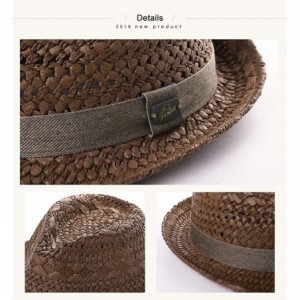 Fedoras Fedora Straw Fashion Sun Hat Packable Summer Panama Beach Hat Men Women 56-62CM - 00723_black - CR18TLX3M6I $15.08