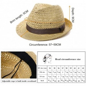 Fedoras Fedora Straw Fashion Sun Hat Packable Summer Panama Beach Hat Men Women 56-62CM - 00723_black - CR18TLX3M6I $15.08