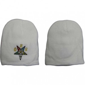Skullies & Beanies 8" White OES Mason Masonic Eastern Star Embroidered Beanie Skull Cap Hat - CX186RN3XS0 $9.67