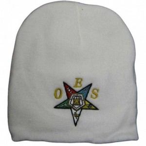 Skullies & Beanies 8" White OES Mason Masonic Eastern Star Embroidered Beanie Skull Cap Hat - CX186RN3XS0 $9.67