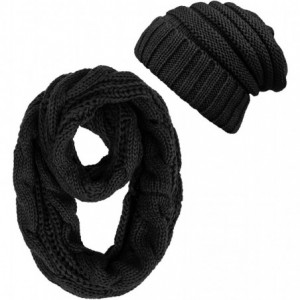 Skullies & Beanies Womens Winter Hats Infinity Scarf Set Warm Knit Fleece Slouchy Beanie Hat Gifts - B-black - CV18XTEYHKY $9.76