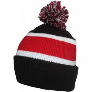 Skullies & Beanies Quality Cuffed Cap with Large Pom Pom (One Size)(Fits Large Heads) - Black/Red - CB11P8SFDV7 $13.30