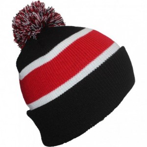 Skullies & Beanies Quality Cuffed Cap with Large Pom Pom (One Size)(Fits Large Heads) - Black/Red - CB11P8SFDV7 $13.30