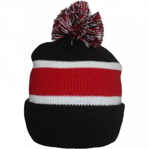 Skullies & Beanies Quality Cuffed Cap with Large Pom Pom (One Size)(Fits Large Heads) - Black/Red - CB11P8SFDV7 $21.58