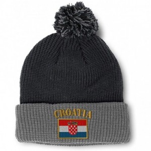 Skullies & Beanies Winter Pom Pom Beanie for Men & Women Croatia Flag Embroidery Skull Cap Hat - Black Grey - CC18ZH6GEOU $26.15
