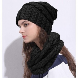 Skullies & Beanies Womens Winter Hats Infinity Scarf Set Warm Knit Fleece Slouchy Beanie Hat Gifts - B-black - CV18XTEYHKY $9.76