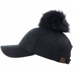 Baseball Caps Celebrity Style Precurved Suede Feel Baseball Cap w/Attachable Pom Pom - Black - C612NSAJBTQ $15.00