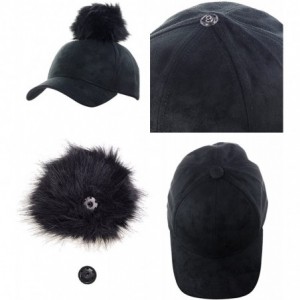 Baseball Caps Celebrity Style Precurved Suede Feel Baseball Cap w/Attachable Pom Pom - Black - C612NSAJBTQ $15.00