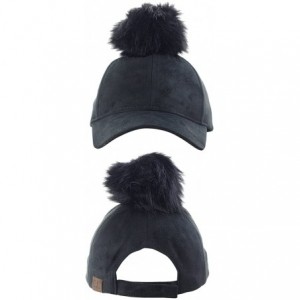 Baseball Caps Celebrity Style Precurved Suede Feel Baseball Cap w/Attachable Pom Pom - Black - C612NSAJBTQ $15.00