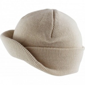 Skullies & Beanies Flip Up Short Brim Beanie Cap Winter Ski Warm Hat - Beige - CW12B3PTTDB $7.46