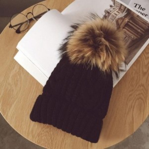 Skullies & Beanies 2017 Women Hats Winter Crochet Hat Knit Beanie Raccoon Warm Cap (Black- one Size) - CO1880OWC9O $13.86