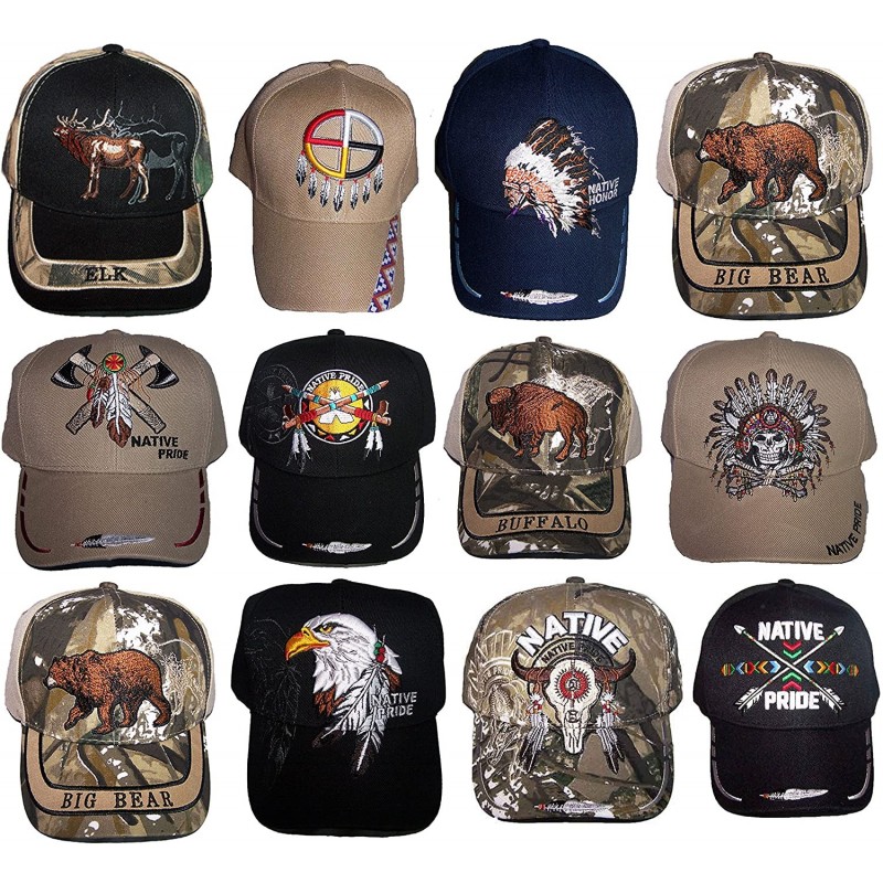 Baseball Caps Native Pride Embroidered Baseball Caps Hats - Assorted Styles 12 Pc Pack (CapNp-12 Z) - CF128G6HAV7 $37.54
