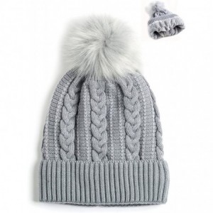 Skullies & Beanies Women Winter Faux Fur Pom Beanie Hat w/Warm Fleece Lined Thick Skull Ski Cap - Grey - CF189GSCN23 $22.28