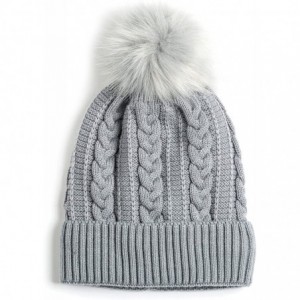 Skullies & Beanies Women Winter Faux Fur Pom Beanie Hat w/Warm Fleece Lined Thick Skull Ski Cap - Grey - CF189GSCN23 $13.96
