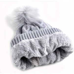 Skullies & Beanies Women Winter Faux Fur Pom Beanie Hat w/Warm Fleece Lined Thick Skull Ski Cap - Grey - CF189GSCN23 $13.96