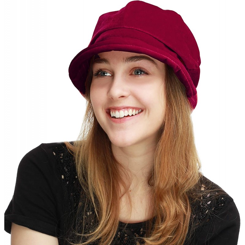 Newsboy Caps Womens Bucket Newsboy Cabbie Beret Cap Cloche Bucket Fashion Sun Hats - Velvet-burgundy - CA18H5HGHYI $14.97