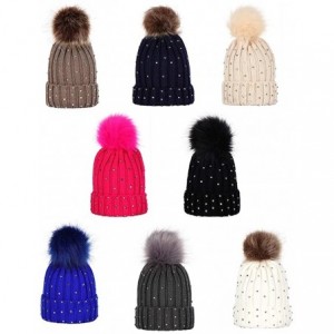 Skullies & Beanies Hats Pompom Rhinestone Decor Winter Kids Boy Girl Solid Color Beanie Cap Knitted Hat - Beige - C118KGRCNWO...