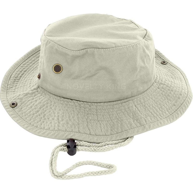 Sun Hats 100% Cotton Boonie Fishing Bucket Men Safari Summer String Hat Cap - Khaki - CT11WT1ZITN $27.10