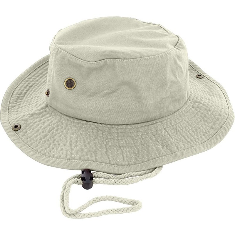 Sun Hats 100% Cotton Boonie Fishing Bucket Men Safari Summer String Hat Cap - Khaki - CT11WT1ZITN $10.84