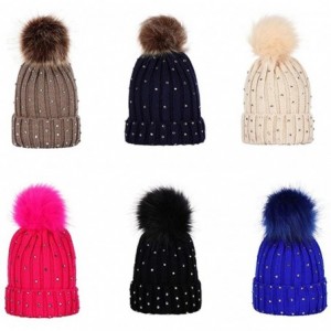 Skullies & Beanies Hats Pompom Rhinestone Decor Winter Kids Boy Girl Solid Color Beanie Cap Knitted Hat - Beige - C118KGRCNWO...