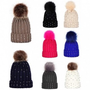 Skullies & Beanies Hats Pompom Rhinestone Decor Winter Kids Boy Girl Solid Color Beanie Cap Knitted Hat - Beige - C118KGRCNWO...