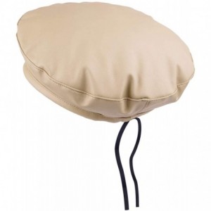 Berets PU Leather Beret Hat for Women- Beanie Hat Army Military Color Winter hat Adjustable - Khaki - CT192DXERII $14.31