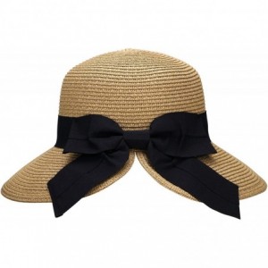 Sun Hats Women's Pretty Vintage Foldable Straw Hat w/Large Accent Bowtie - Brown - CJ18CHWQWEL $18.31