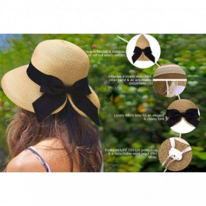 Sun Hats Women's Pretty Vintage Foldable Straw Hat w/Large Accent Bowtie - Brown - CJ18CHWQWEL $35.67