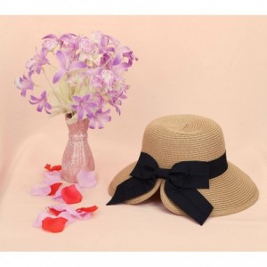 Sun Hats Women's Pretty Vintage Foldable Straw Hat w/Large Accent Bowtie - Brown - CJ18CHWQWEL $35.67