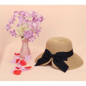 Sun Hats Women's Pretty Vintage Foldable Straw Hat w/Large Accent Bowtie - Brown - CJ18CHWQWEL $18.31