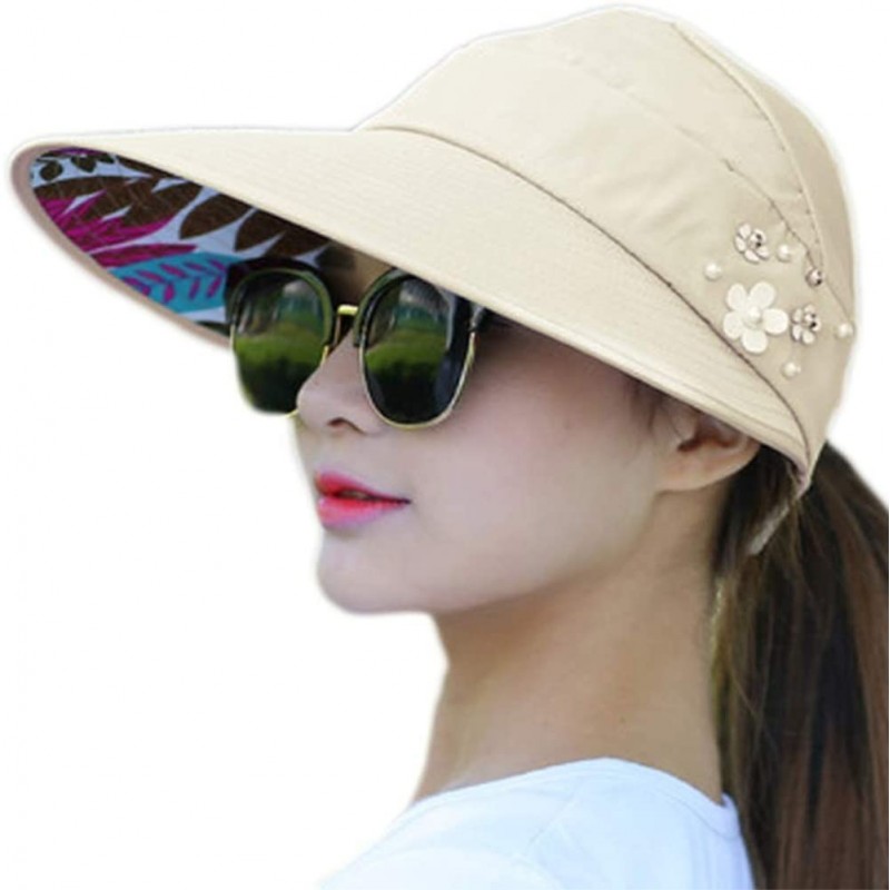 Sun Hats Wide Brim Summer Folding Hat UV Protection Sun Cap Beach Hat for Women - Beige - CD184EZSRY2 $7.80